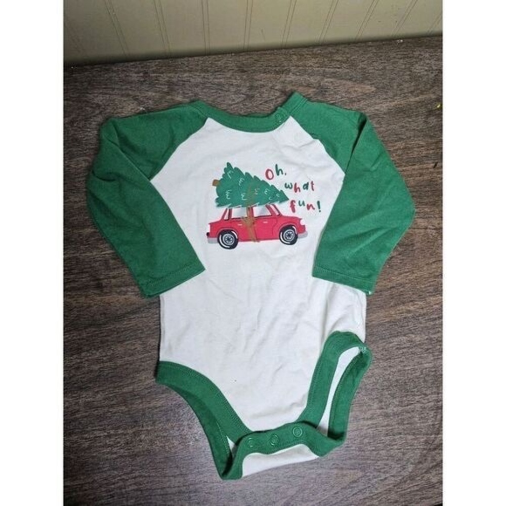 Holiday Time Green and Cream Baby Onesie